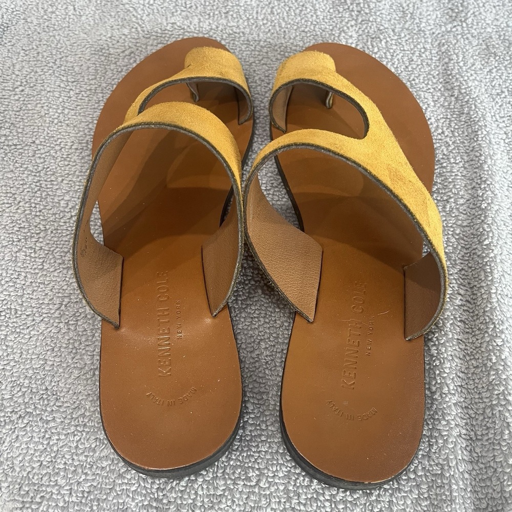 Kenneth Cole NY Women's Mustard Yellow Suede Italian Leather Toe Loop Sandal 8.5 - Picture 4 of 8